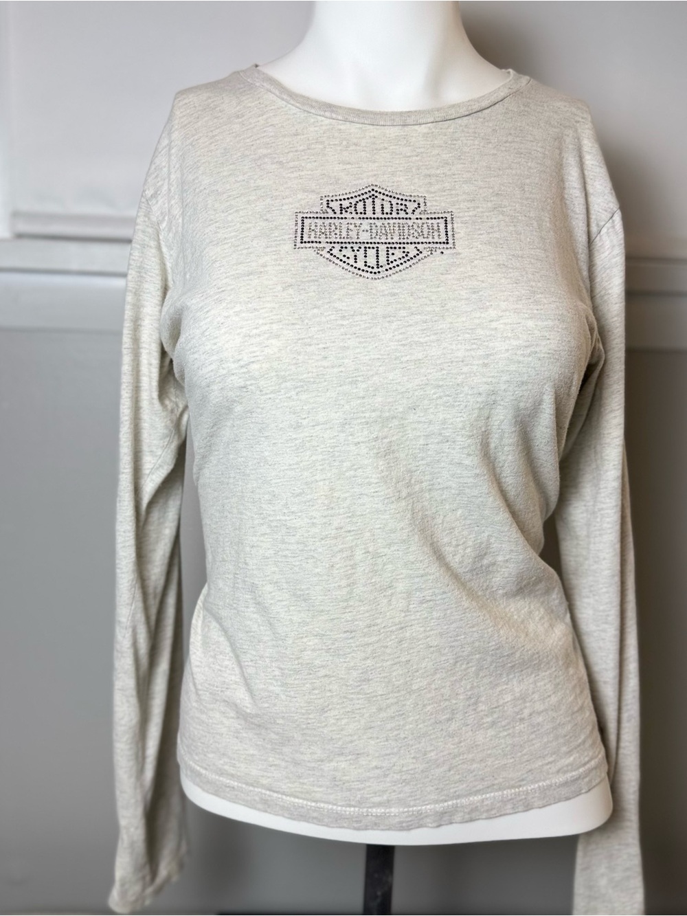 Harley-Davidson Women's Heather Gray Long-Sleeve Rhinestone Logo Tee